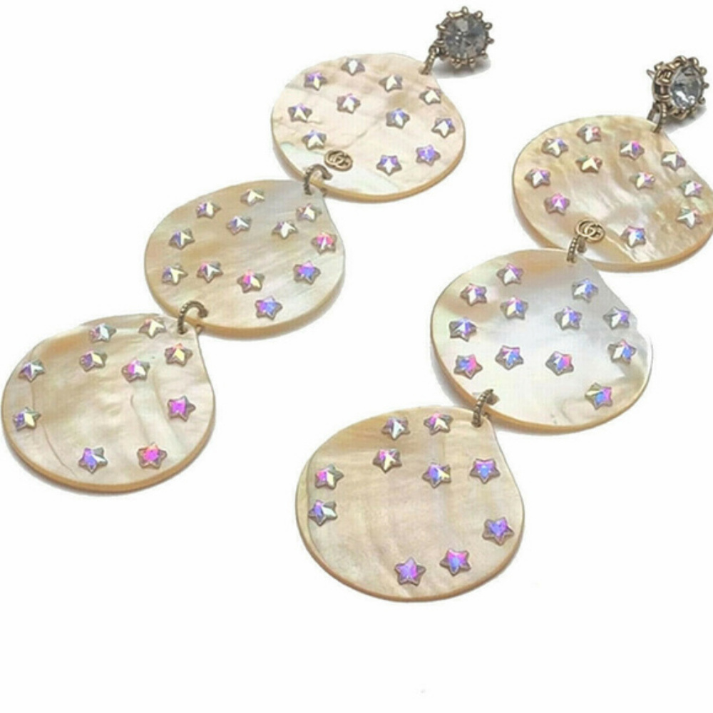 GUCCI EXTRA LONG MOTHER OF PEARL EARRINGS - Picture 1 of 8